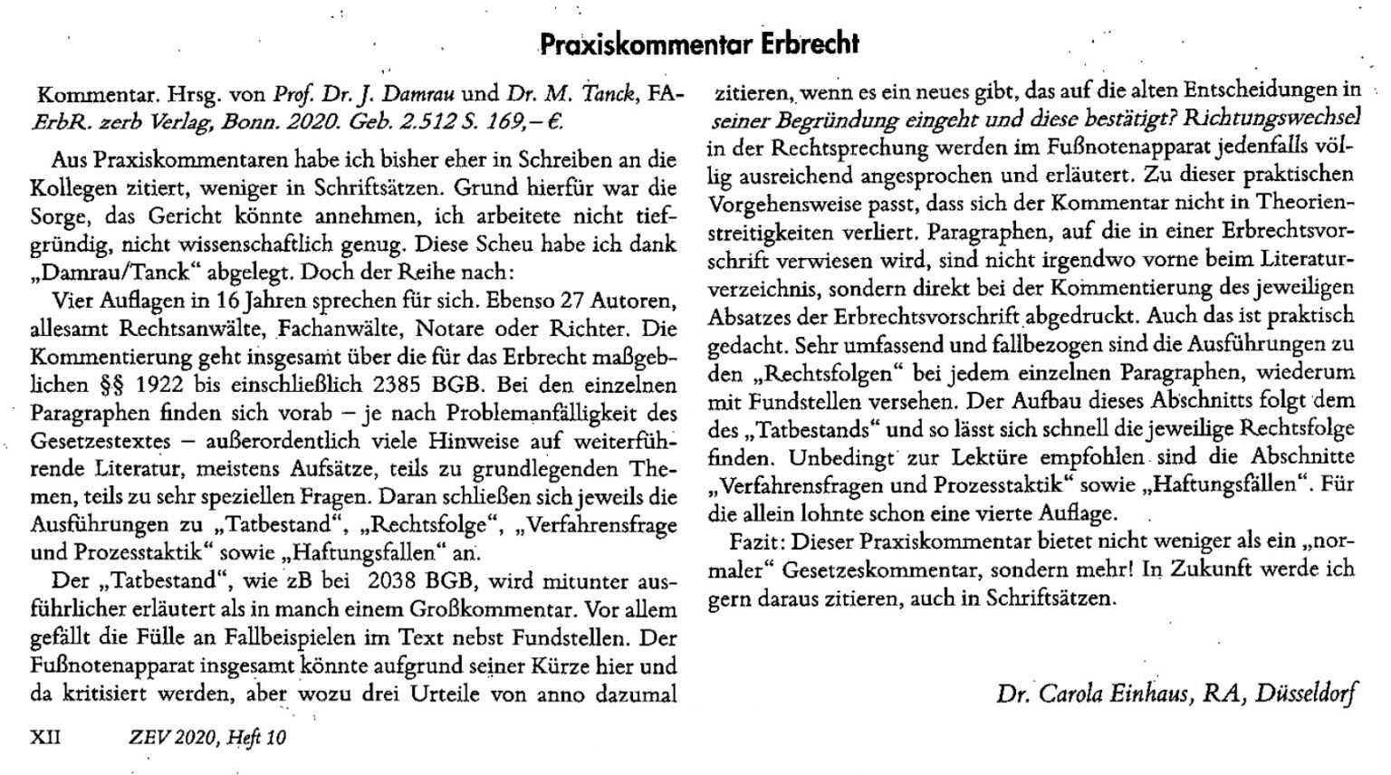 Buchbesprechung Zum "Praxiskommentar Erbrecht" Von C. Einhaus